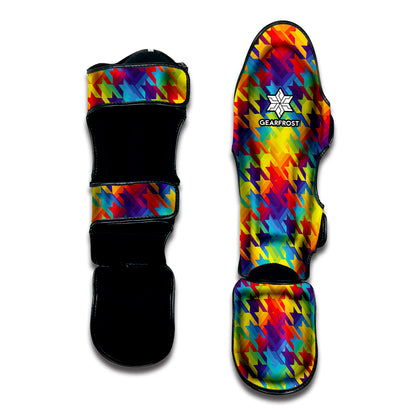 Rainbow Houndstooth Pattern Print Muay Thai Shin Guard