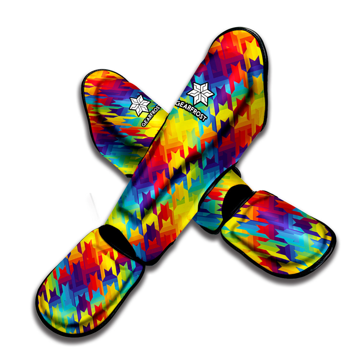 Rainbow Houndstooth Pattern Print Muay Thai Shin Guard