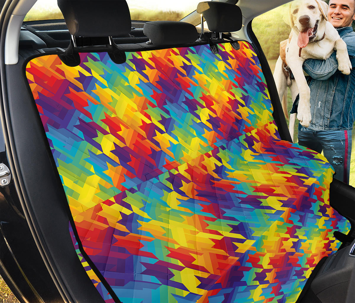 Rainbow Houndstooth Pattern Print Pet Car Back Seat Cover