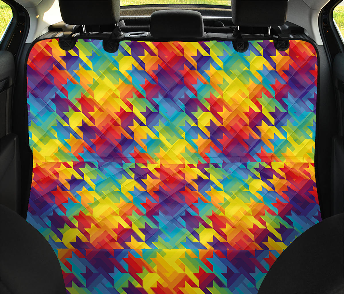 Rainbow Houndstooth Pattern Print Pet Car Back Seat Cover