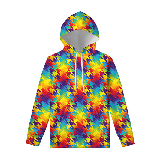 Rainbow Houndstooth Pattern Print Pullover Hoodie
