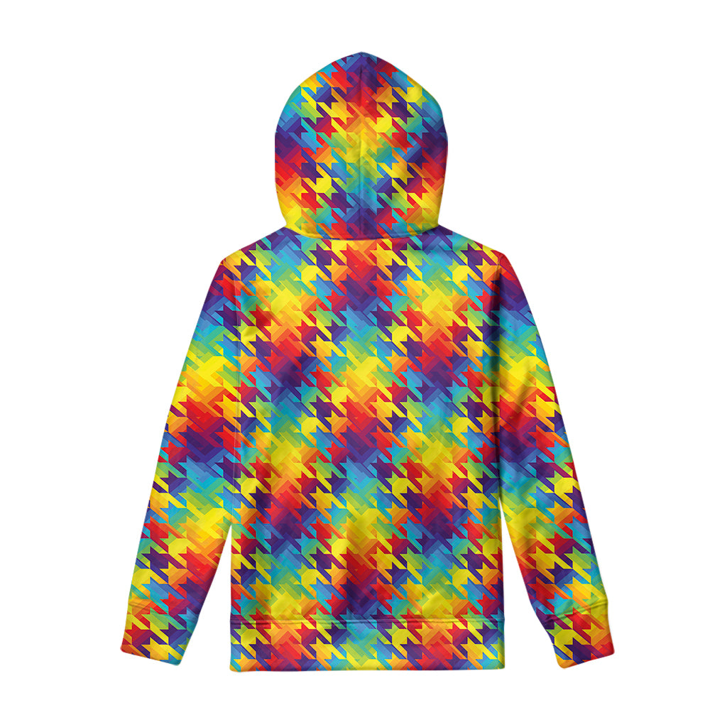 Rainbow Houndstooth Pattern Print Pullover Hoodie