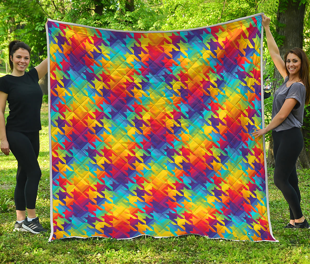 Rainbow Houndstooth Pattern Print Quilt