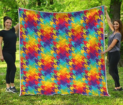 Rainbow Houndstooth Pattern Print Quilt