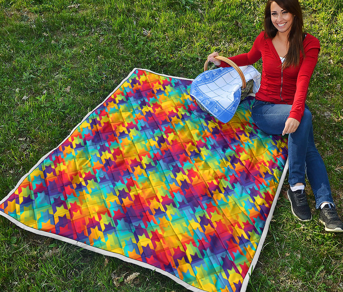 Rainbow Houndstooth Pattern Print Quilt