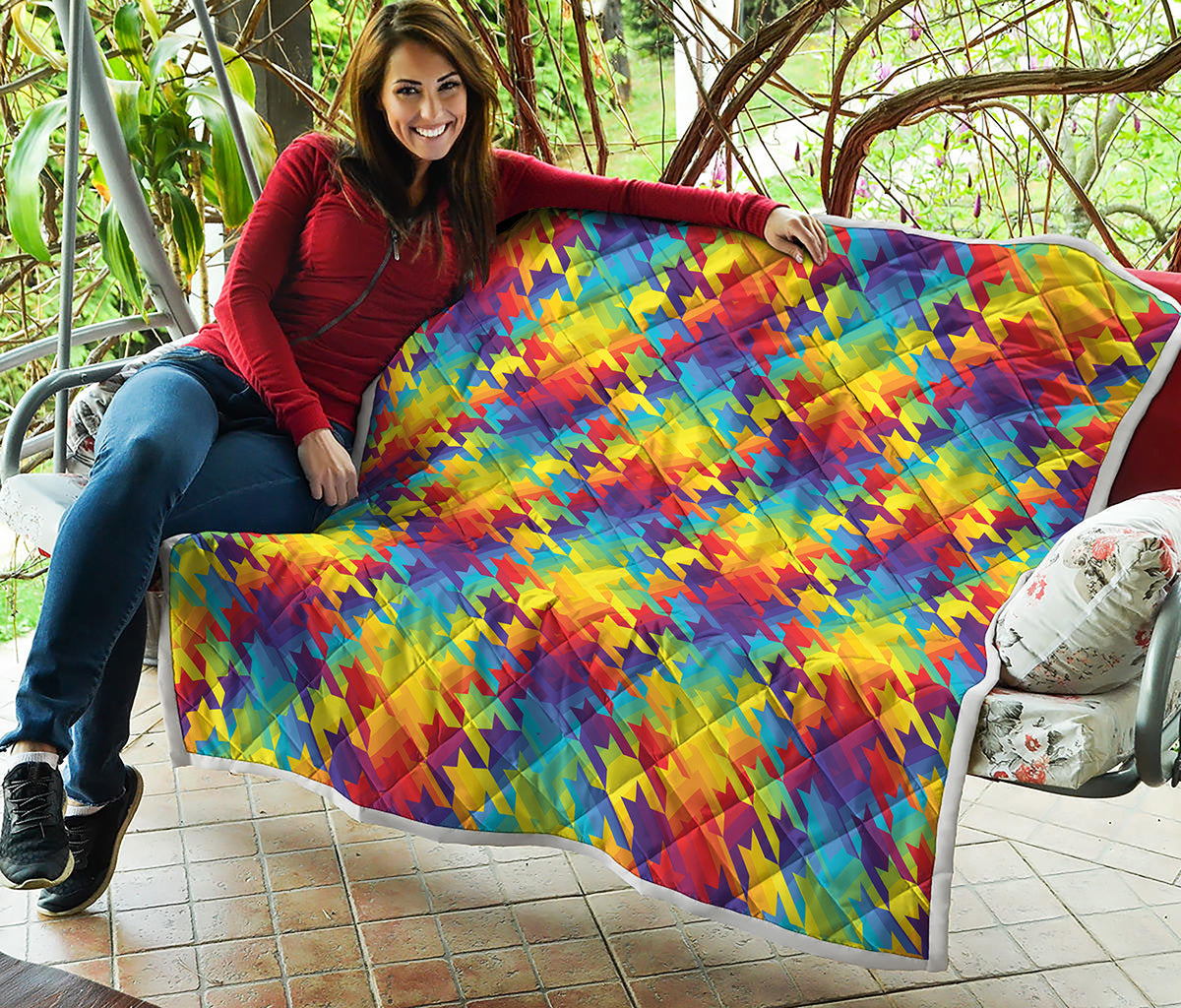 Rainbow Houndstooth Pattern Print Quilt
