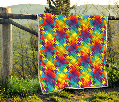 Rainbow Houndstooth Pattern Print Quilt