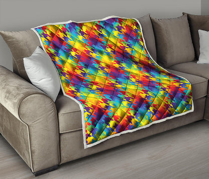 Rainbow Houndstooth Pattern Print Quilt