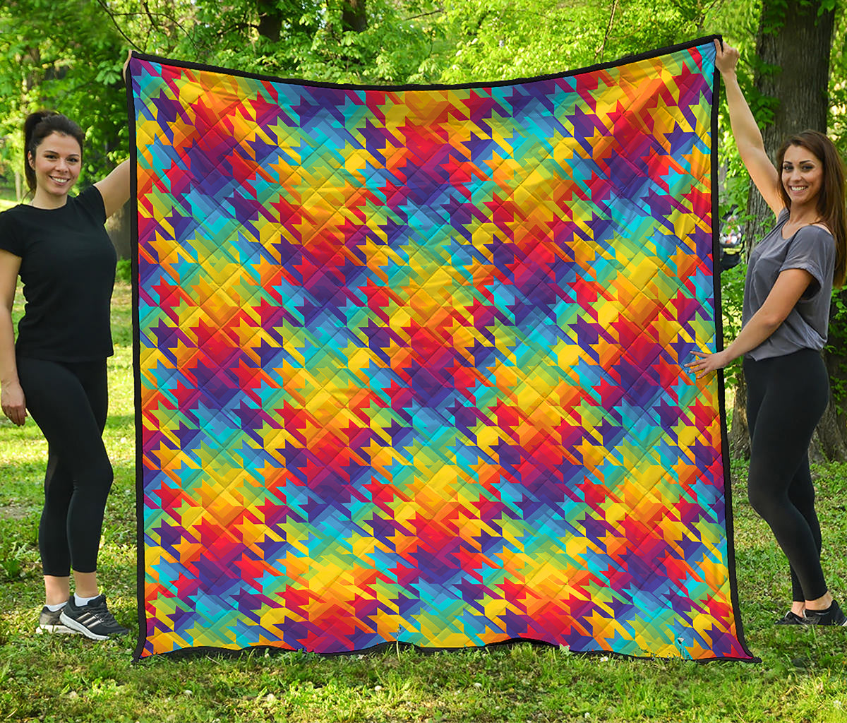 Rainbow Houndstooth Pattern Print Quilt