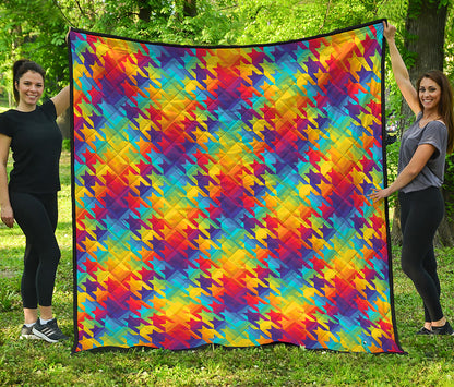 Rainbow Houndstooth Pattern Print Quilt