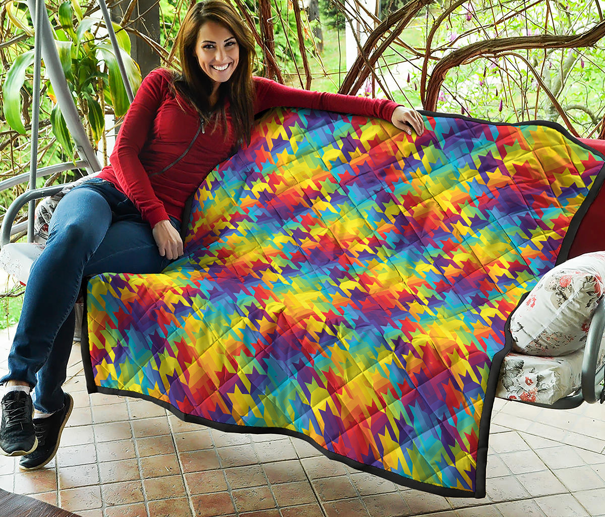 Rainbow Houndstooth Pattern Print Quilt