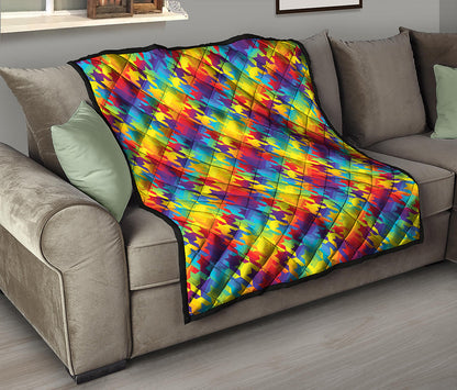 Rainbow Houndstooth Pattern Print Quilt