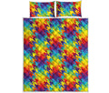 Rainbow Houndstooth Pattern Print Quilt Bed Set