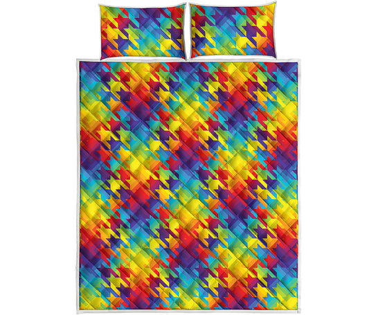 Rainbow Houndstooth Pattern Print Quilt Bed Set
