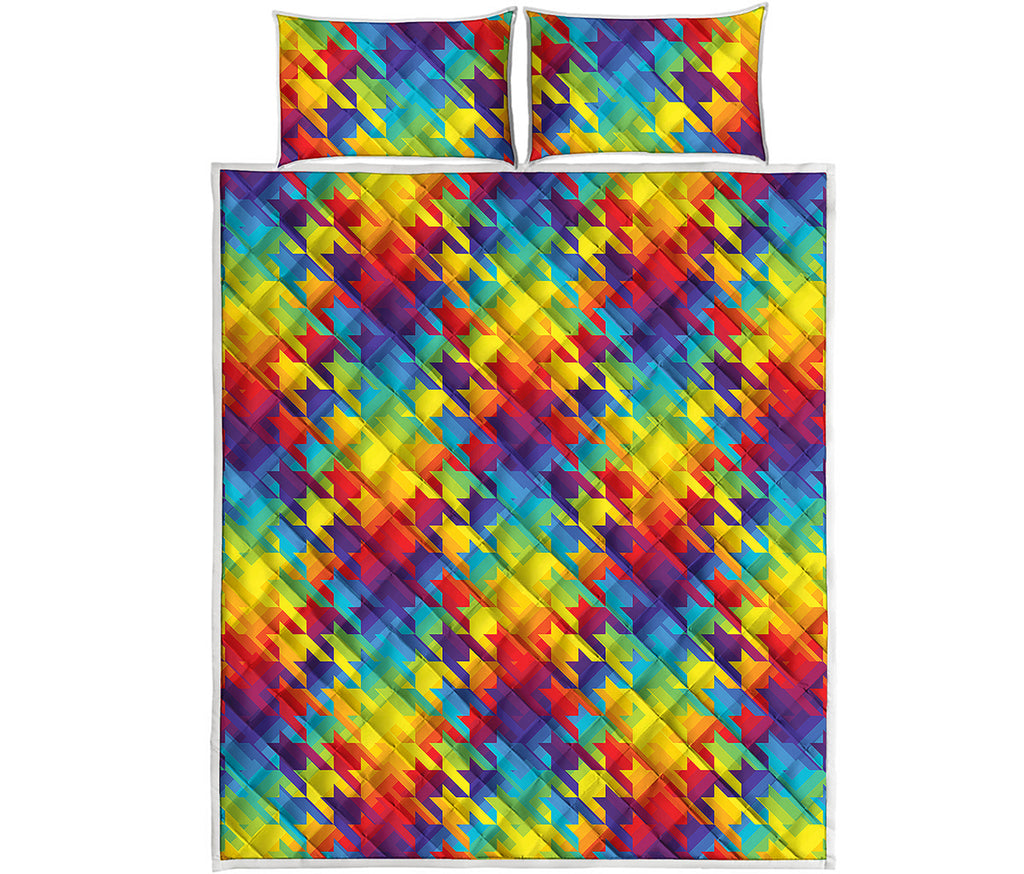 Rainbow Houndstooth Pattern Print Quilt Bed Set