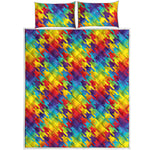 Rainbow Houndstooth Pattern Print Quilt Bed Set