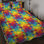 Rainbow Houndstooth Pattern Print Quilt Bed Set