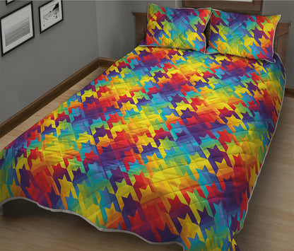 Rainbow Houndstooth Pattern Print Quilt Bed Set