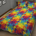 Rainbow Houndstooth Pattern Print Quilt Bed Set
