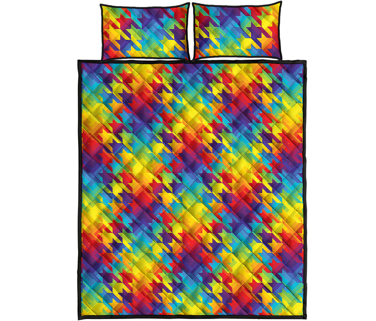 Rainbow Houndstooth Pattern Print Quilt Bed Set