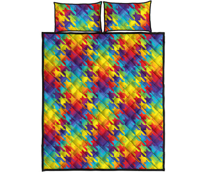 Rainbow Houndstooth Pattern Print Quilt Bed Set