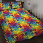 Rainbow Houndstooth Pattern Print Quilt Bed Set