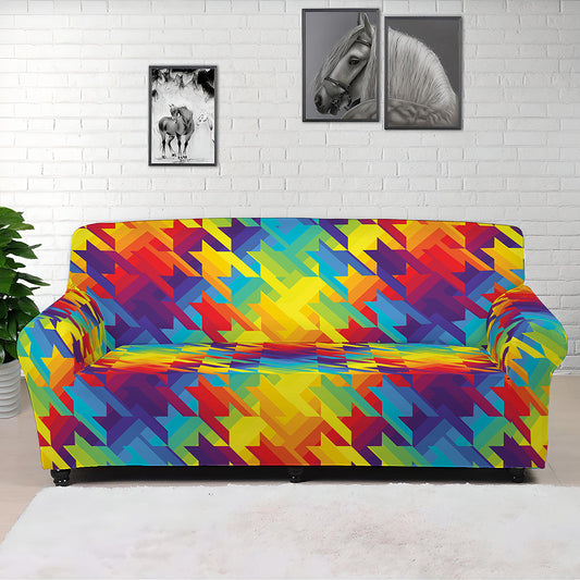 Rainbow Houndstooth Pattern Print Sofa Cover
