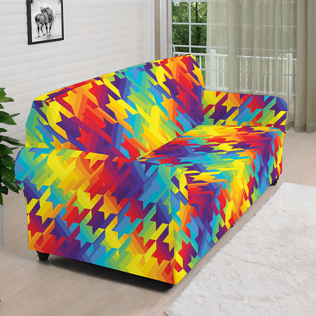 Rainbow Houndstooth Pattern Print Sofa Cover