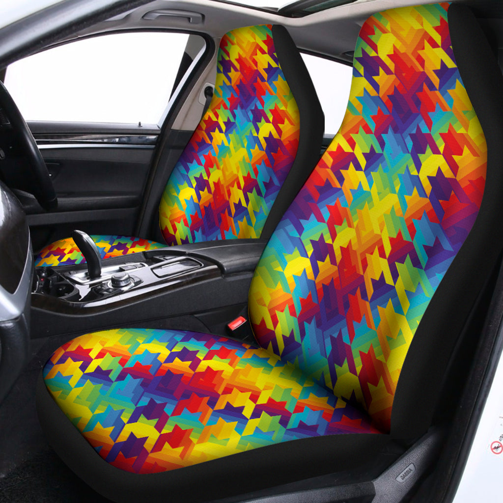 Rainbow Houndstooth Pattern Print Universal Fit Car Seat Covers