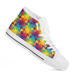 Rainbow Houndstooth Pattern Print White High Top Shoes