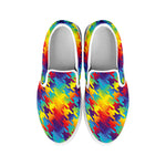 Rainbow Houndstooth Pattern Print White Slip On Shoes