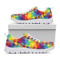 Rainbow Houndstooth Pattern Print White Running Shoes