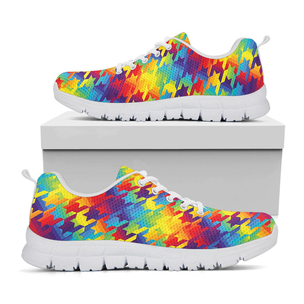 Rainbow Houndstooth Pattern Print White Sneakers