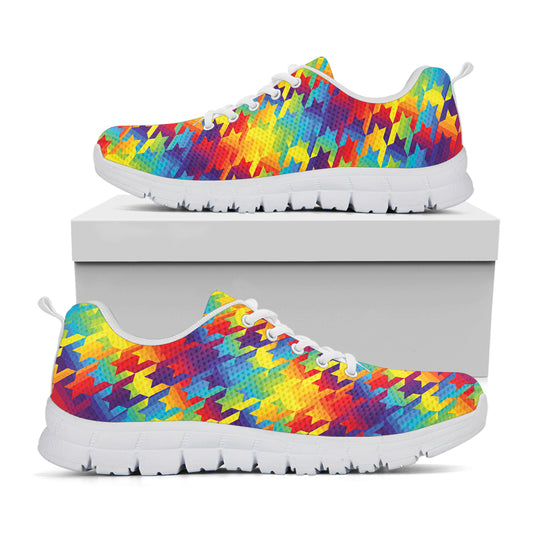 Rainbow Houndstooth Pattern Print White Sneakers