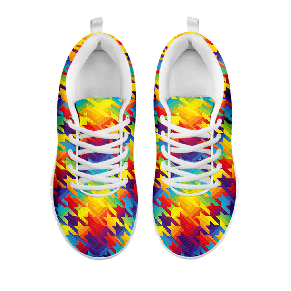 Rainbow Houndstooth Pattern Print White Sneakers