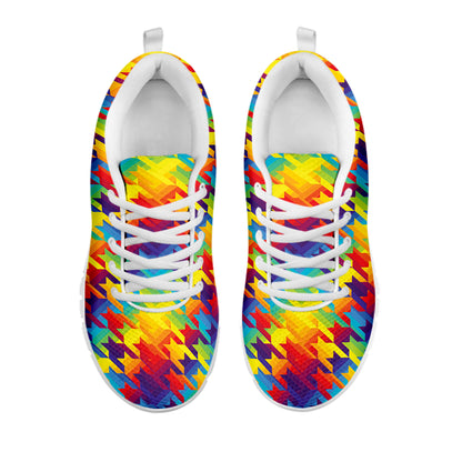 Rainbow Houndstooth Pattern Print White Sneakers