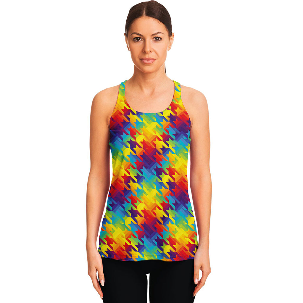 Rainbow Houndstooth Pattern Print Women's Racerback Tank Top