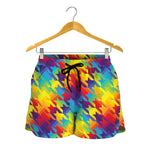 Rainbow Houndstooth Pattern Print Women's Shorts