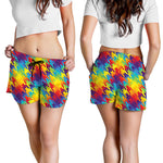Rainbow Houndstooth Pattern Print Women's Shorts