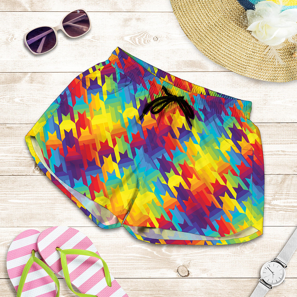 Rainbow Houndstooth Pattern Print Women's Shorts