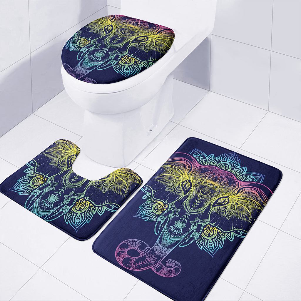 Rainbow Indian Elephant Print 3 Piece Bath Mat Set