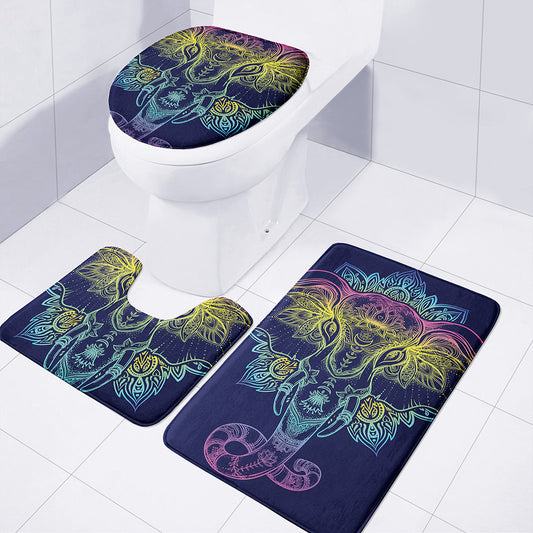 Rainbow Indian Elephant Print 3 Piece Bath Mat Set