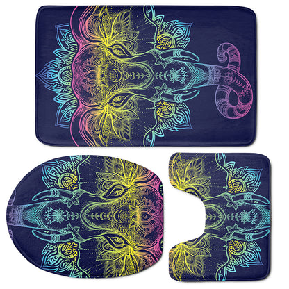 Rainbow Indian Elephant Print 3 Piece Bath Mat Set