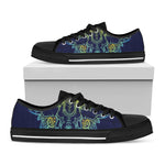Rainbow Indian Elephant Print Black Low Top Shoes 
