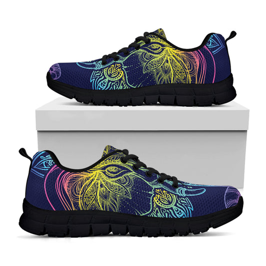 Rainbow Indian Elephant Print Black Sneakers