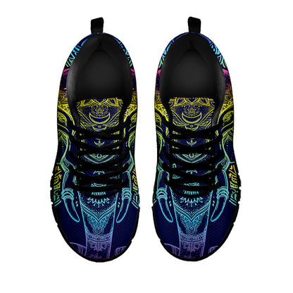 Rainbow Indian Elephant Print Black Sneakers
