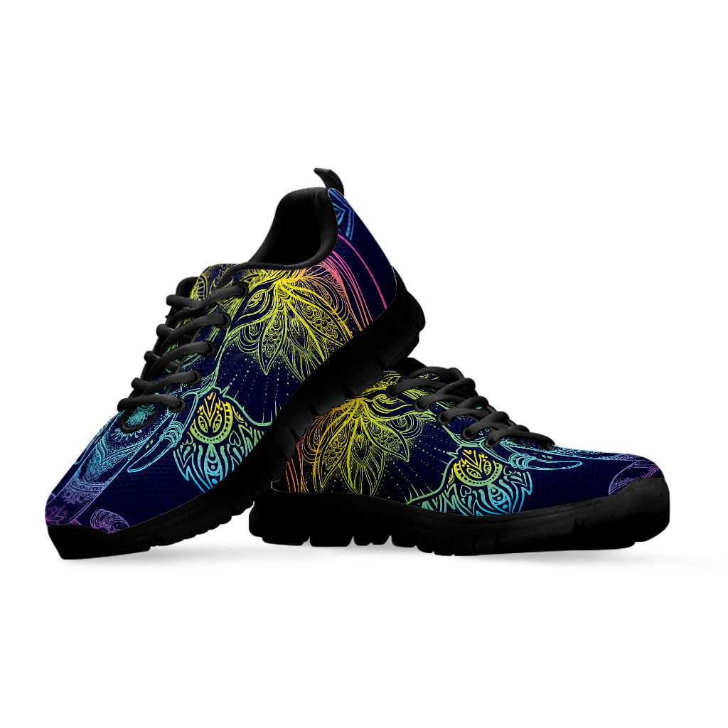 Rainbow Indian Elephant Print Black Sneakers
