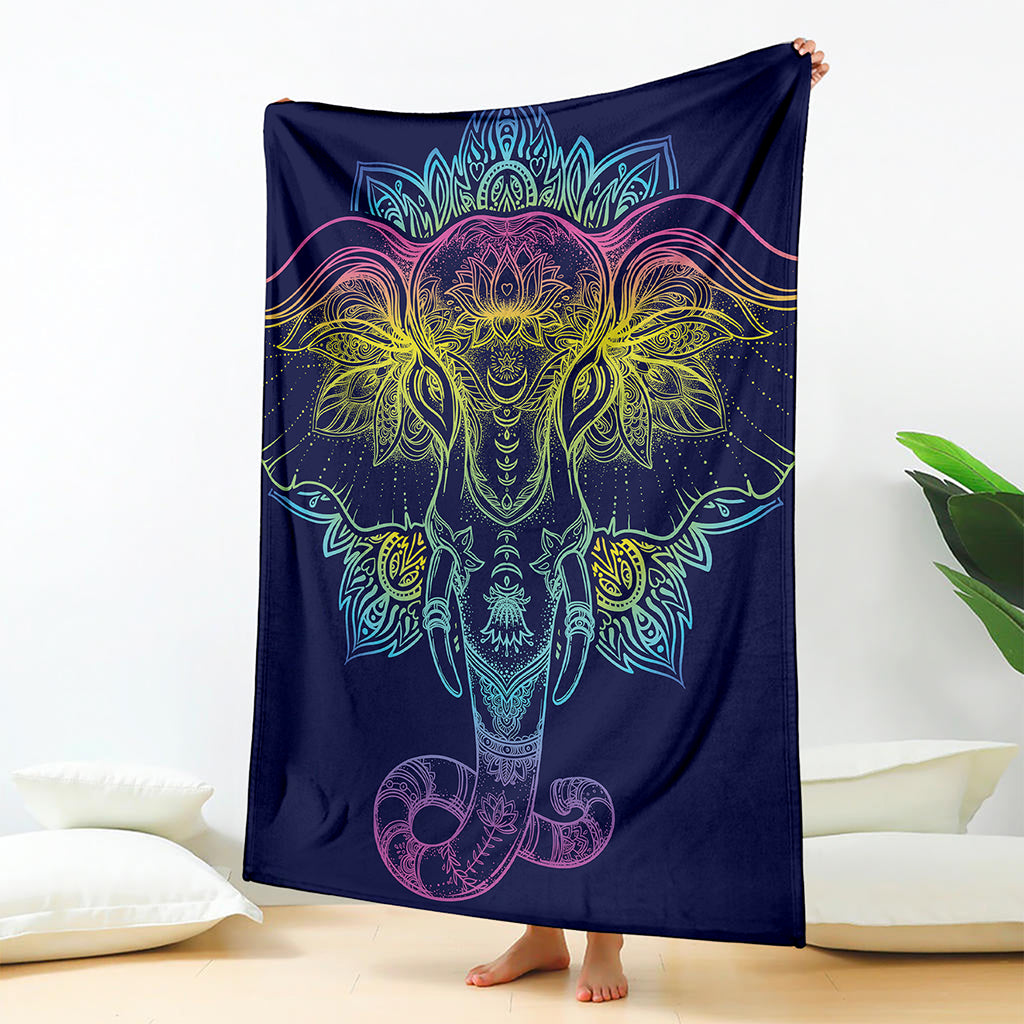 Rainbow Indian Elephant Print Blanket