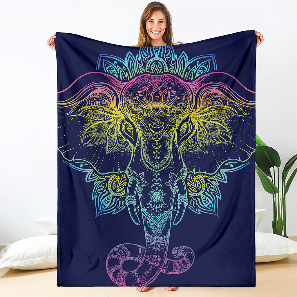 Rainbow Indian Elephant Print Blanket