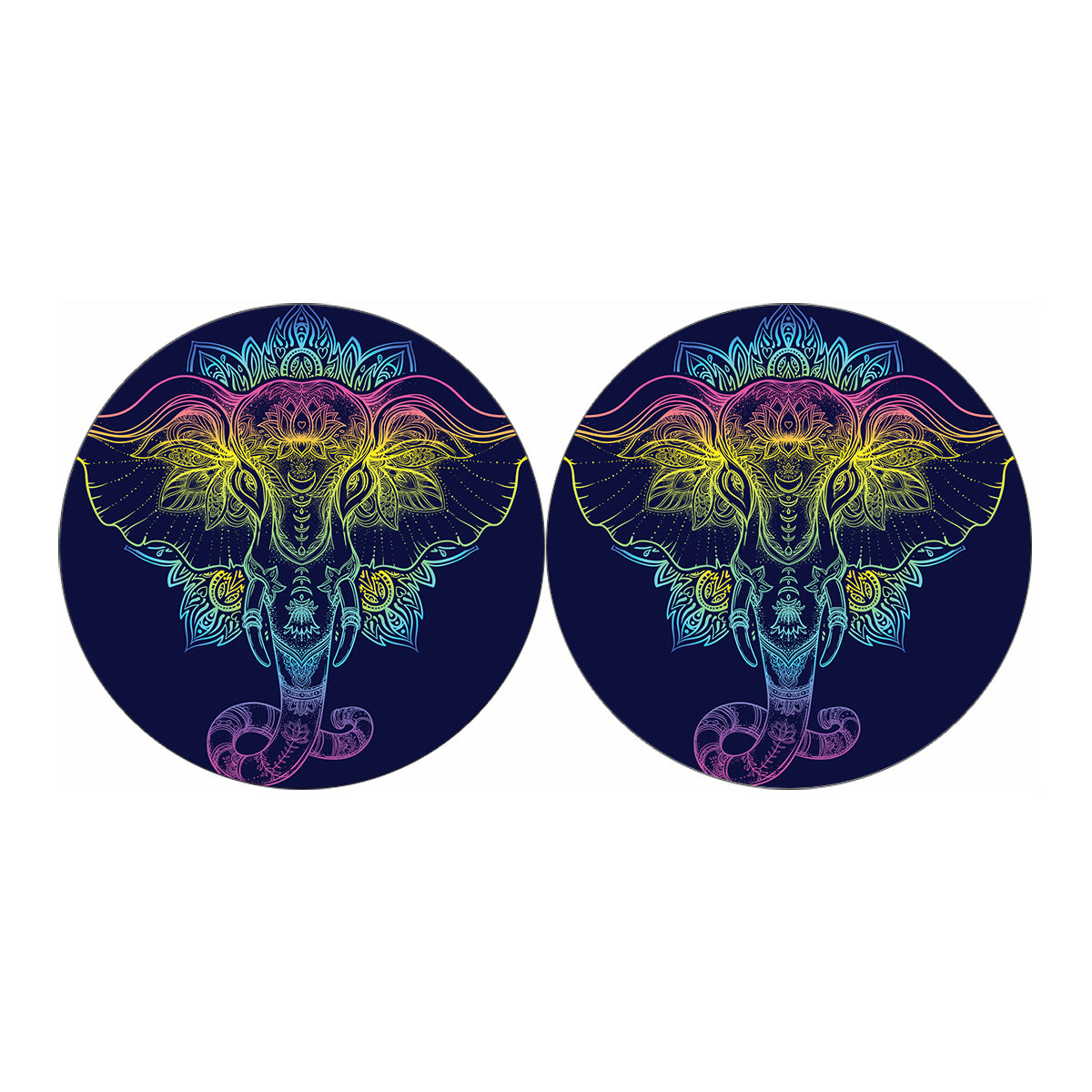Rainbow Indian Elephant Print Car Coasters
